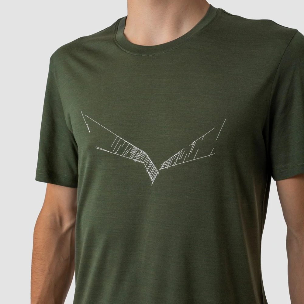 Pánské triko Salewa PURE EAGLE SKETCH MERINO T-SHIRT Thyme